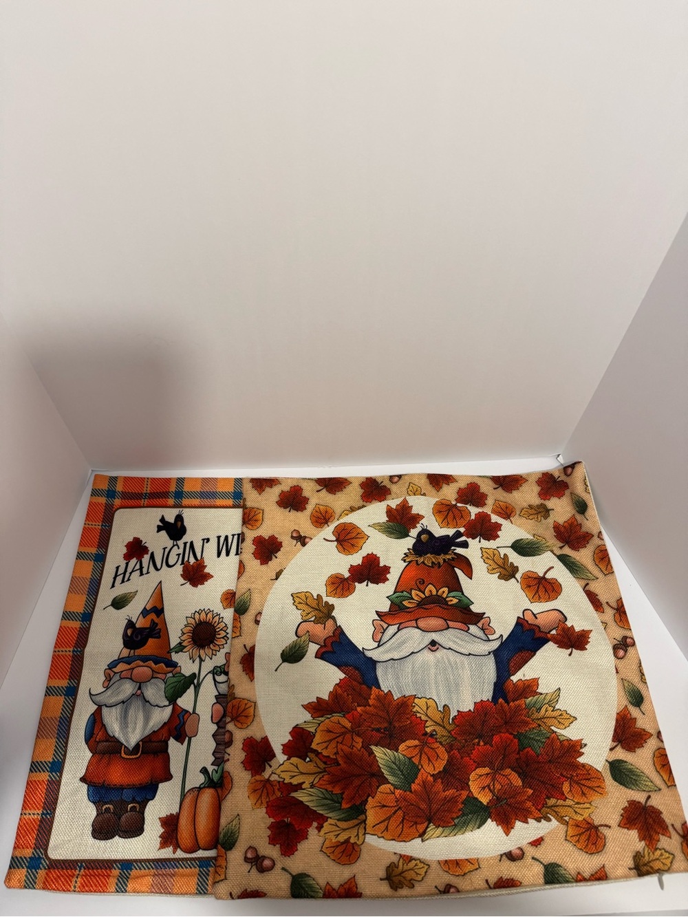 Festive fall Themed Gnome Autumn Colorful pillow case covers 17.5” x 17.5 (2)